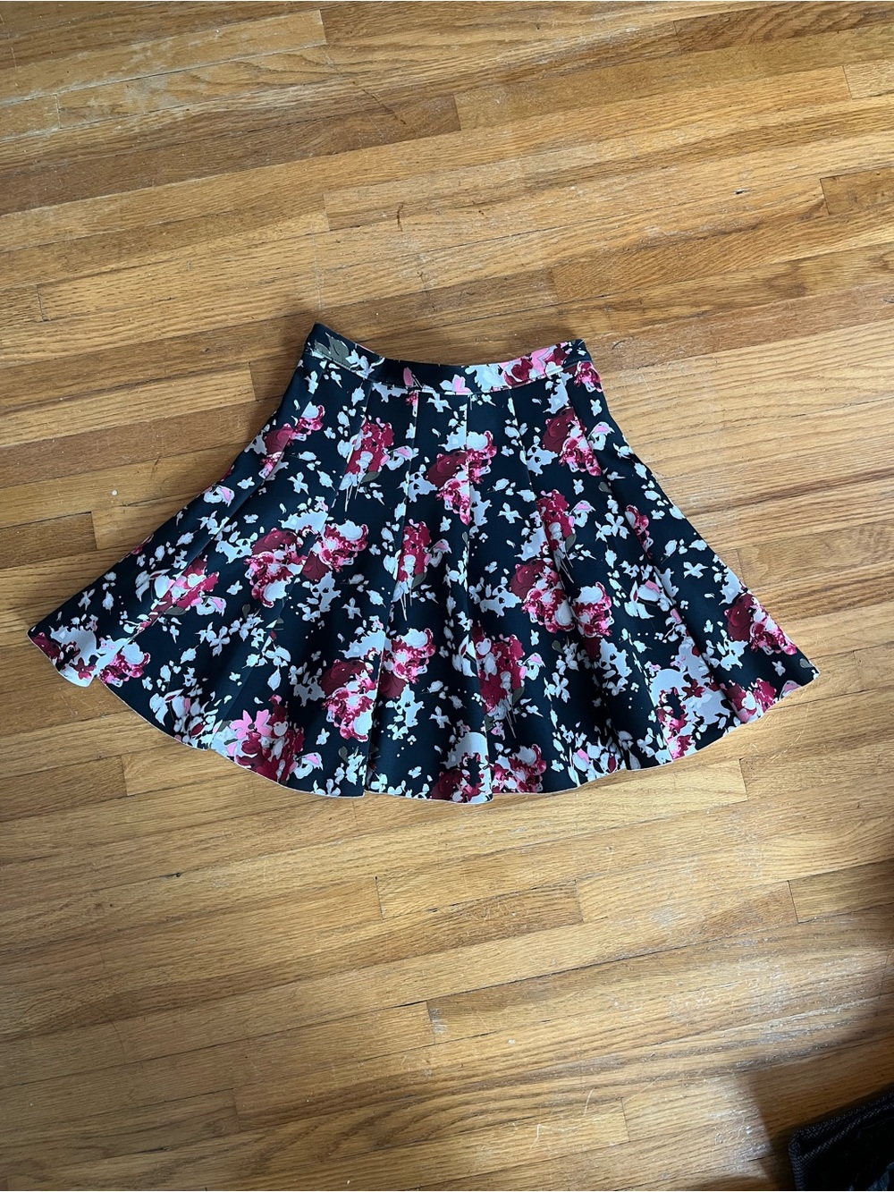 Abercrombie & Fitch Black Floral Circle Skirt with Red and White Blooms